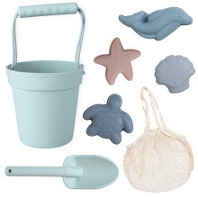 BL? GINKGO Silikone Strandleget?j - Moderne Baby | Rejsevenligt s?t b?tteskovl 4 sandforme taske til sm?b?rn B?rn Gr?n