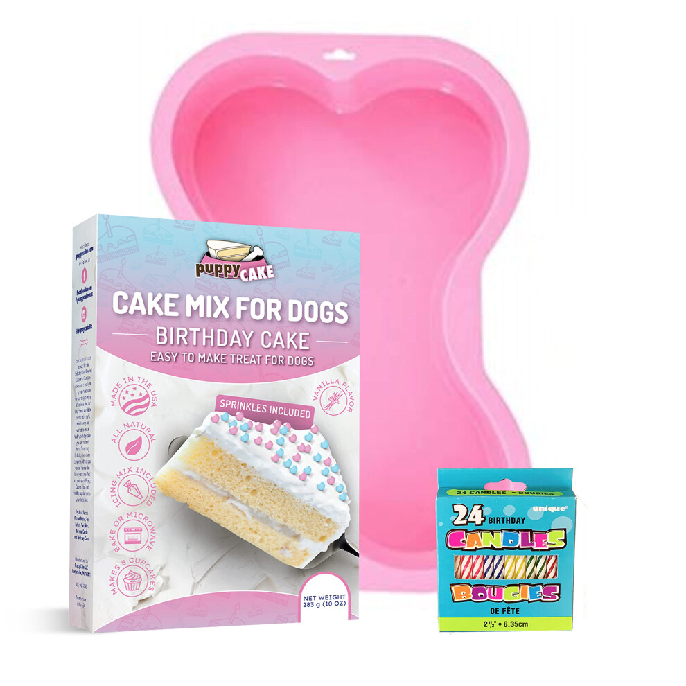 Kit de g   teau d'anniversaire pour chien Puppy Cake Mix avec moule en silicone et bougies, g   teau d'anniversaire rose, fabriqu    aux    tats-Unis