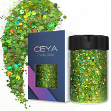 Ceya Holografick robustn trpytiv 4,9 oz/ 140 g svetle zelen remesln trpytiv prek Smen robustn a jemn flitry na nehty s duhovmi flitry p