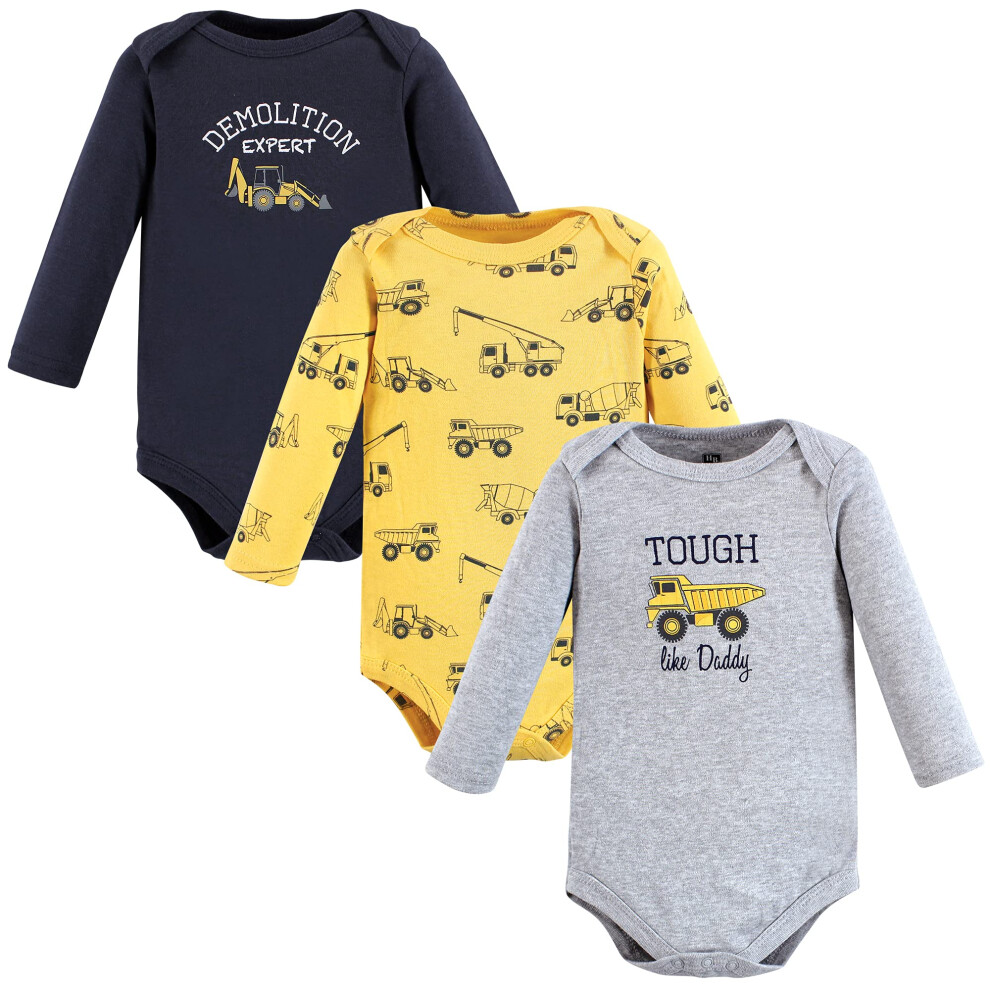 Bodys à manches longues pour bébé fille Hudson Baby Bodys à manches longues unisexes en coton Hudson Construction Pack de 3 6-9 mois Construction