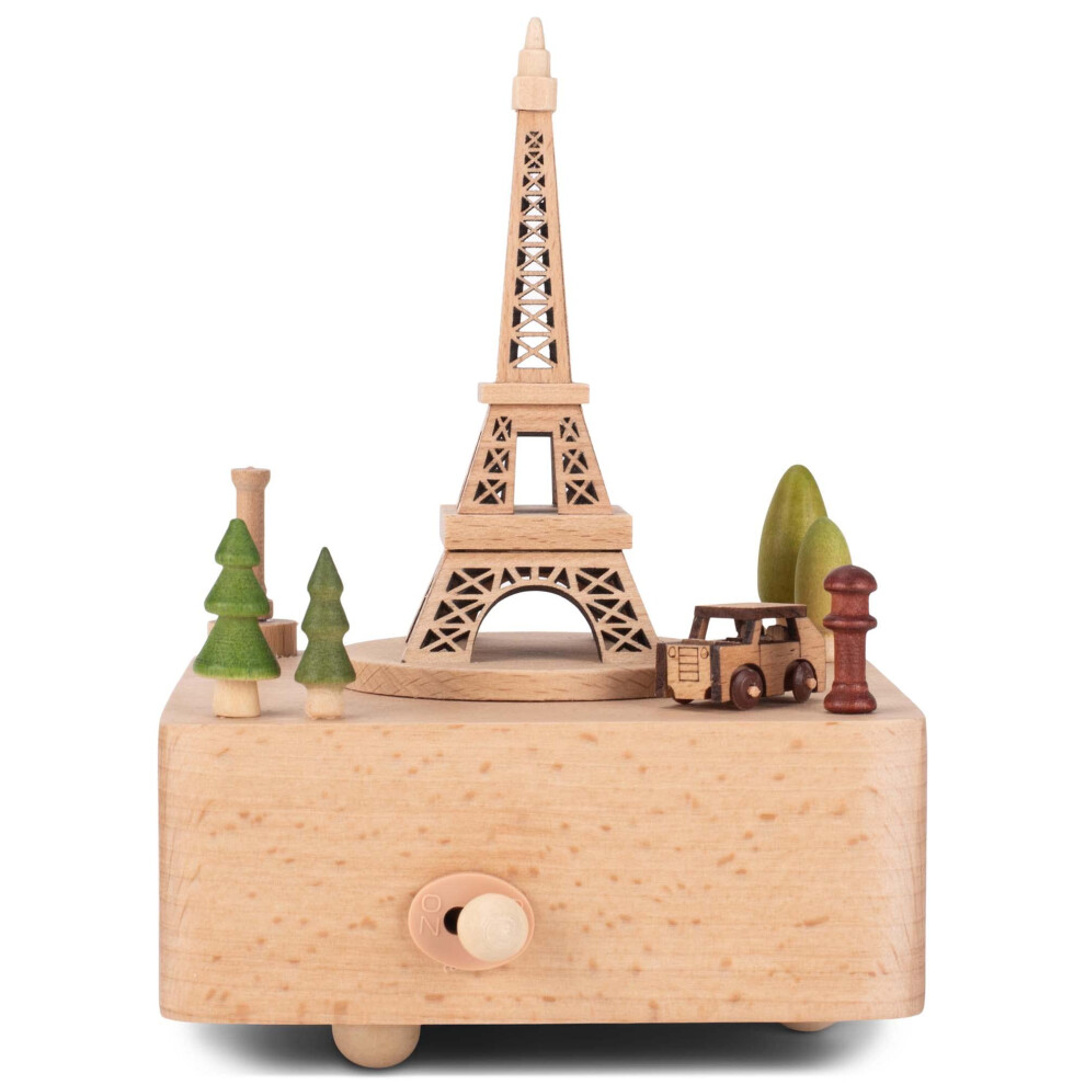 Figurine musicale     remonter en h   tre de 15 cm, repr   sentant la Tour Eiffel, en bois de grange, jouant le jeu       Wonderful World