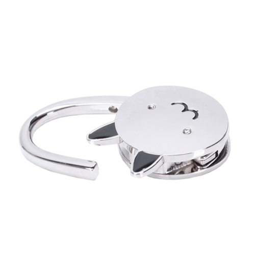 Cat Cartoon Foldable Silver Tone Handbag Hook Antislip 2