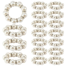 30Pcs Napkin Rings Imitation Pearl Beaded Rhinestone Napkin Ring