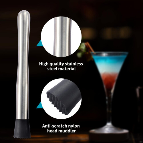 4PCS Stainless Steel Cocktail Muddler , Home Bar Tool Set, For Making Mojitos, Fruit Based Drinks 1