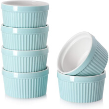 Ramekins Set Of 6, 8 Oz Porcelain Souffle Dishes, Baking Dishes, Mini Bowls For Dips, Cake, Pudding, Fruits, 4 X 2.1 In Blue