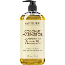 MAJESTIC PURE Coconut Massage Oil - Ultra-Glide Formula med lugnande arom -Gjord med naturliga oljor - Alla hudtyper mn och kvinnor - 8 fl oz