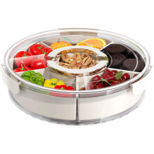 Snack Round Box Container, 6 Compartments Snack Tray Divided Clear Snack Box Serving Tray With Lid And Handle Plastic Portable Snack Container