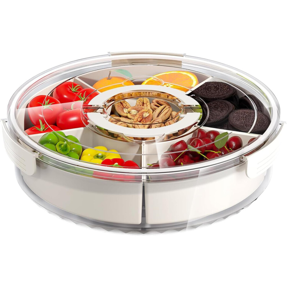Snack Round Box Container, 6 Compartments Snack Tray Divided Clear Snack Box Serving Tray With Lid And Handle Plastic Portable Snack Container