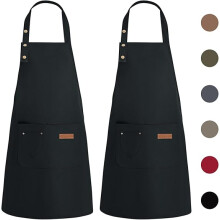 2 Pack Kitchen Apron , Unisex Adjustable Cooking Apron With Pockets, Canvas Waterproof Apron For Home Kitchen, Restaurant Black