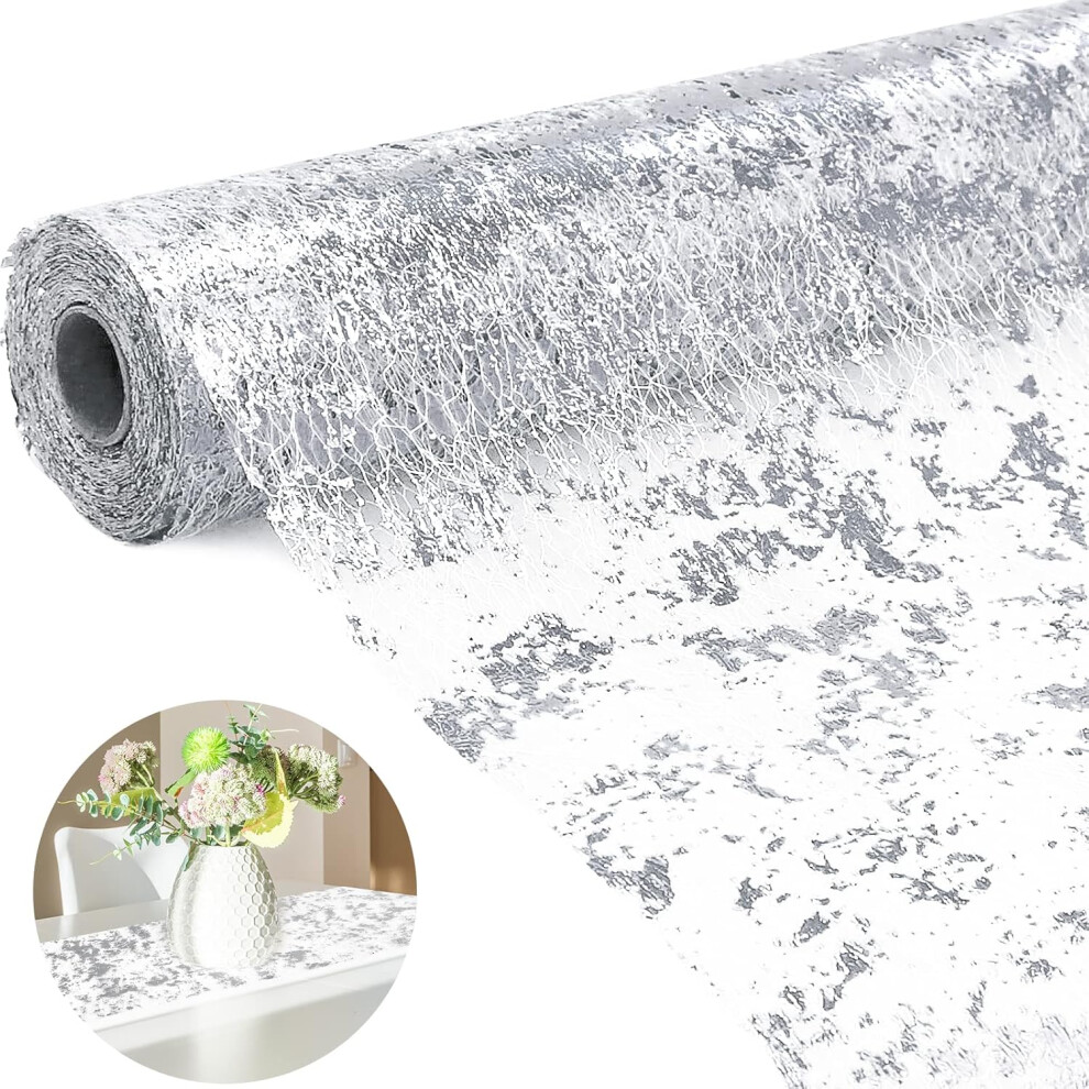(Silver) Sequin Glitter Table Runner, Foil Metallic Mesh Table Runner Roll, 28X275CM, Table Runner For Wedding Birthday Party Christmas Baby Shower