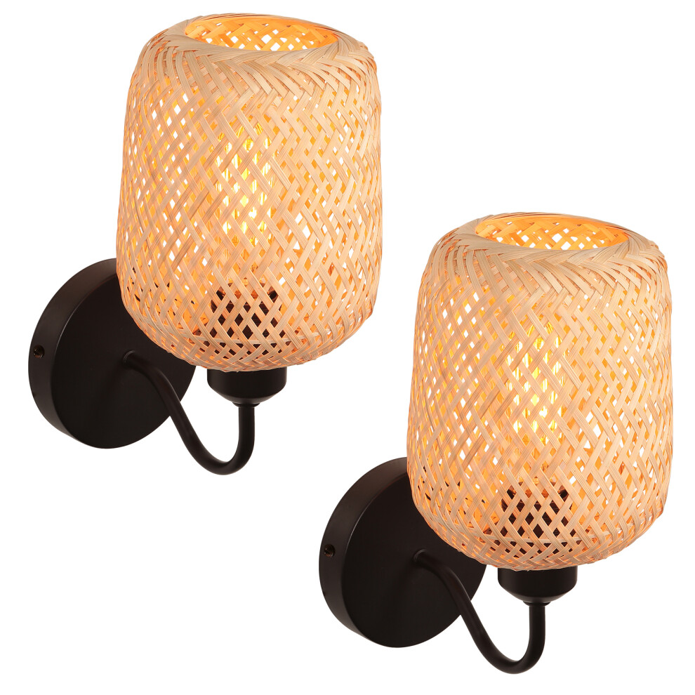 2PCS Innenwandleuchte Retro Bambus Wandleuchte E27 Vintage Wandleuchte FüR Wohnzimmer Schlafzimmer-image