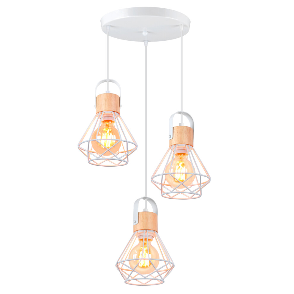 3-Heads Retro Pendant Light Vintage Pendant Light Modern Ceiling Light Indoor Pendant Light White Metal Wood Pendant Lights-image-OPC-PGHKWQK-NEW