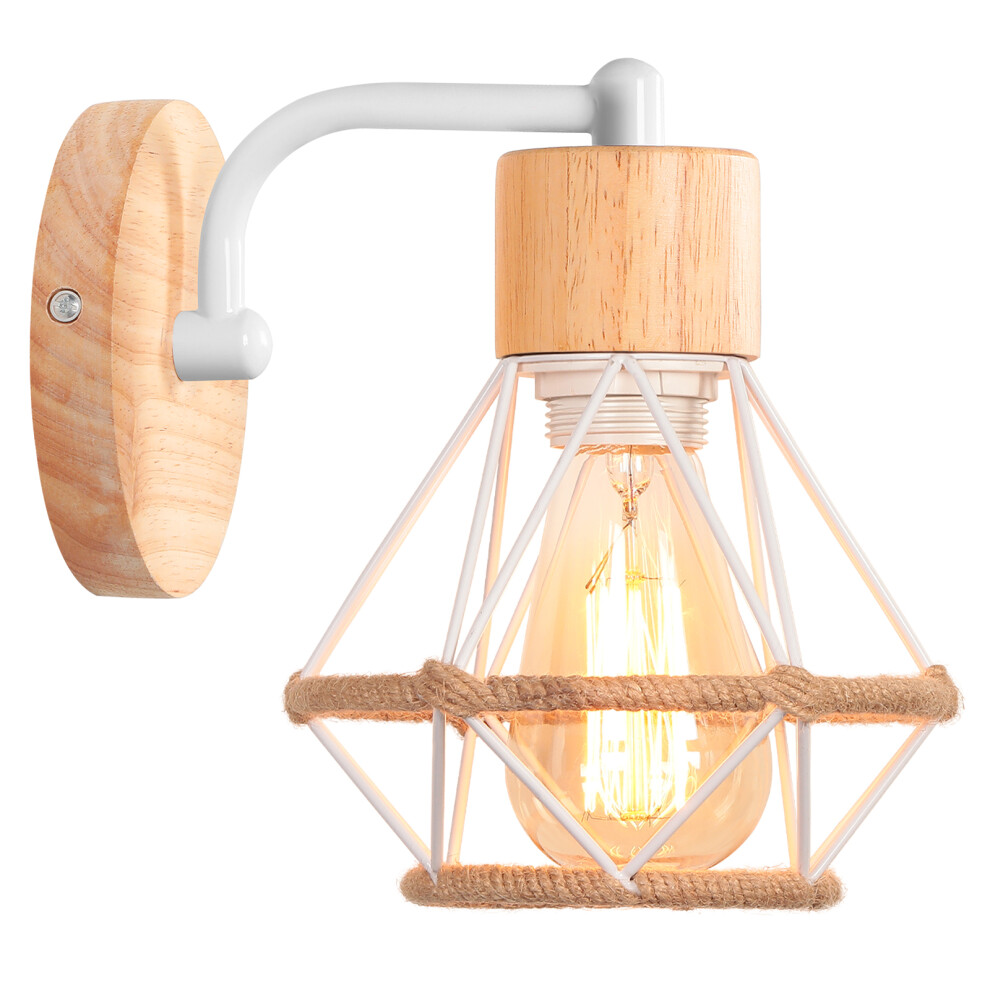 Applique Murale Rétro Lampe Murale Vintage En Fer Et Bois Rétro Cage Design Blanc Lampe Murale Interieur Pour Salon Cuisine Couloir