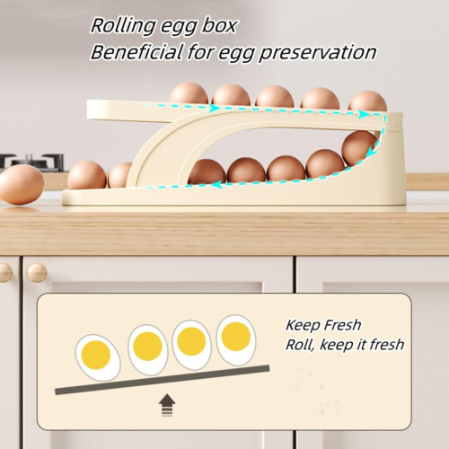 Rolling Egg Holder Storage, Egg Holder For Kitchen, 2 Tier Egg Storage Rack Egg Tray Fridge 2