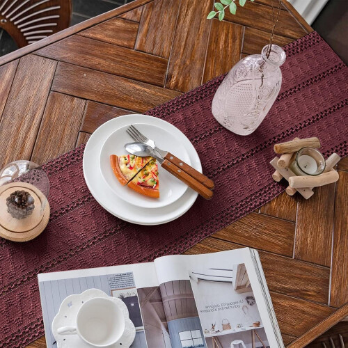 (Red, 30x180cm) Macrame Table Runner With Tassels Hand Woven Cotton Table Runner Rustic Farmhouse Table Runner For Kitchen Dining Table 1