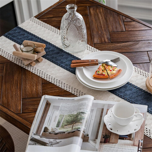 (Blue, 30x180cm) Macrame Table Runner With Tassels Hand Woven Cotton Table Runner Rustic Farmhouse Table Runner For Kitchen Dining Table 1