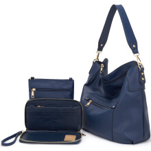 Bolsos de Hombro Grandes para Mujeres, Set de Cartera y Monedero, Bolsos Hobo Azul Marino