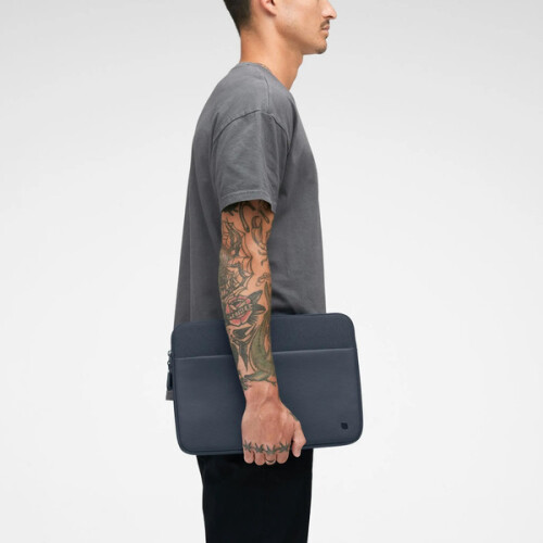 Capa - INCACE - MacBook Pro 14 polegadas - Poliéster 900D - Forro em pele sintética - Azul-marinho 1
