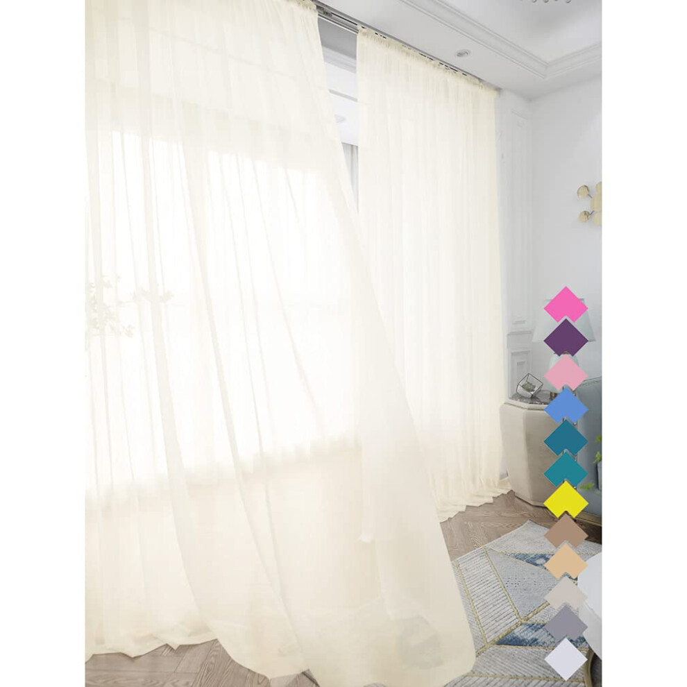 Rideaux transparents beiges LONGTAI de 213 cm de long, 2 panneaux, avec passe-tringle, pour chambre     coucher, salon, cour, cuisine, 132 cm x 213