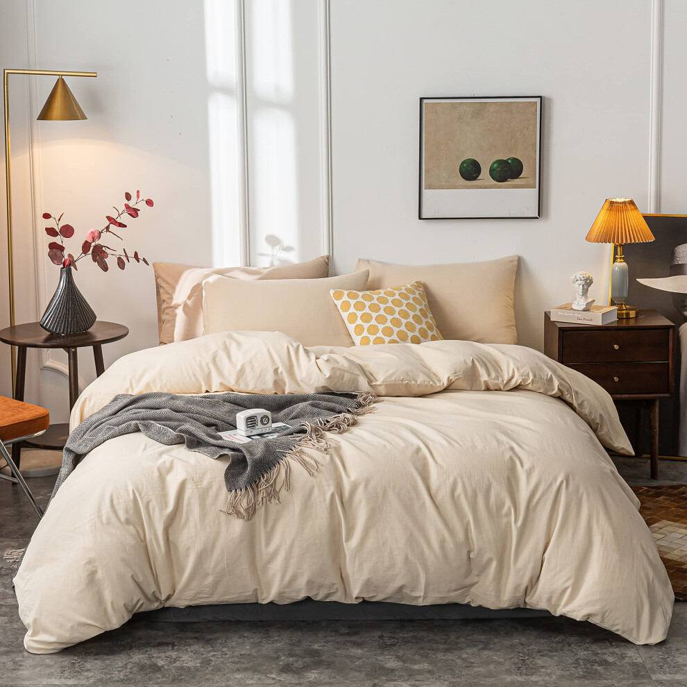 Housse de couette Janlive en coton lav   , ultra douce, 100 % coton, couleur unie, beige, avec fermeture    clair, 3 pi   ces, beige.