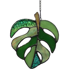 BOXCASA Variegated Monstera Stained Glass Window Hangings Monstera Suncatcher Leaf Decor Plant Wall Art Monstera Leaf Ornaments Gift for Mom