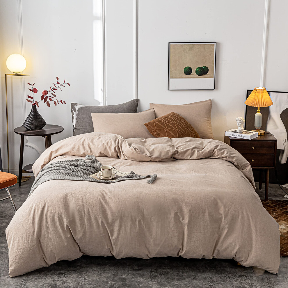 Housse de couette Janlive en coton lav   , ultra douce, 100 % coton, couleur unie, kaki, avec fermeture    clair, 3 pi   ces