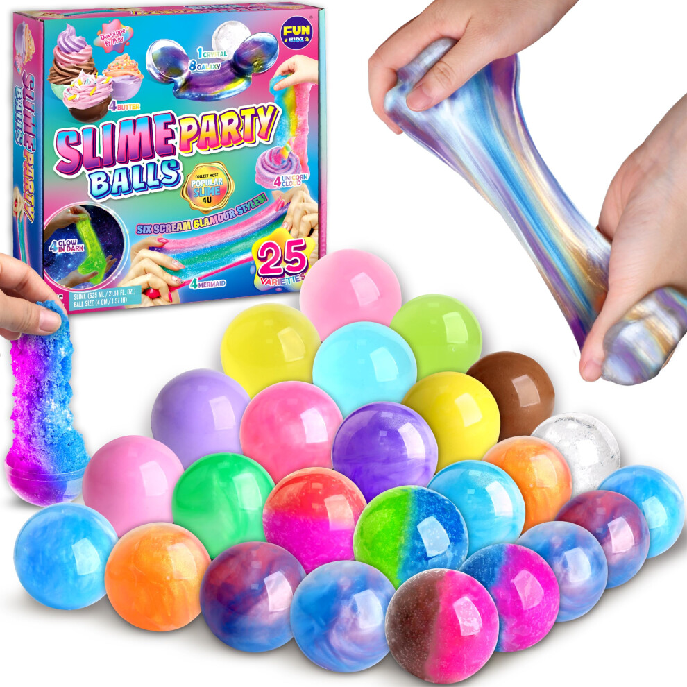 25 Variety Slime Balls Party Favors for Kids  FunKidz Bulk Premade Slime Pack Gift Toys for Girls Boys 612 with Galaxy  Butter  Cloud  Unicorn  Mermai-image-OPC-PFZ7BZW-NEW
