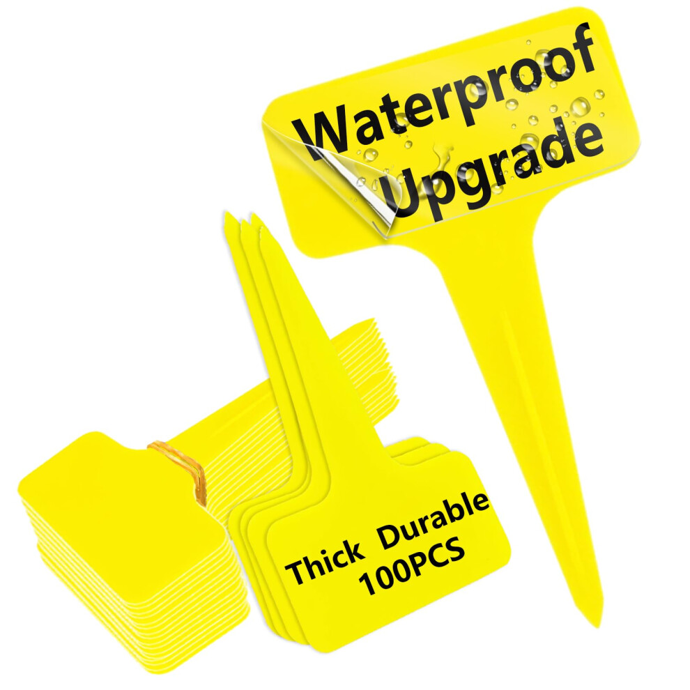 DaTpuik 100 Pcs Yellow Thick Plastic Plant Labels Markers Tags Garden ReUsable TType Sign with Marking Pen-image-OPC-PFRTB8Y-NEW