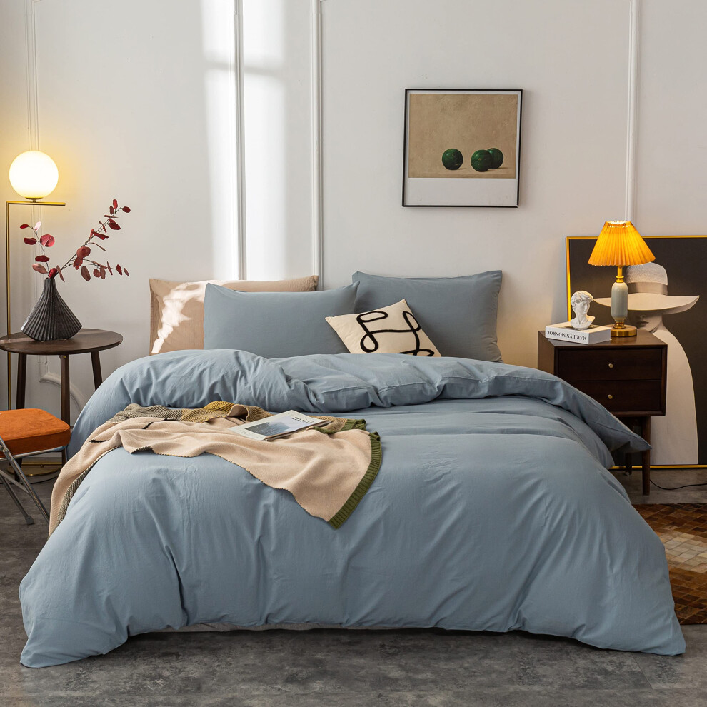 Housse de couette Janlive en coton lav   , ultra douce, 100 % coton, couleur unie, bleu gris   tre, avec fermeture    clair, 3 pi   ces
