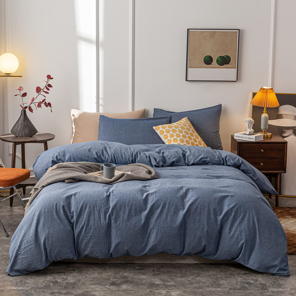 Housse de couette Janlive en coton lav   , ultra douce, 100 % coton, couleur unie, bleu marine, avec fermeture    clair, 3 pi   ces, bleu marine.