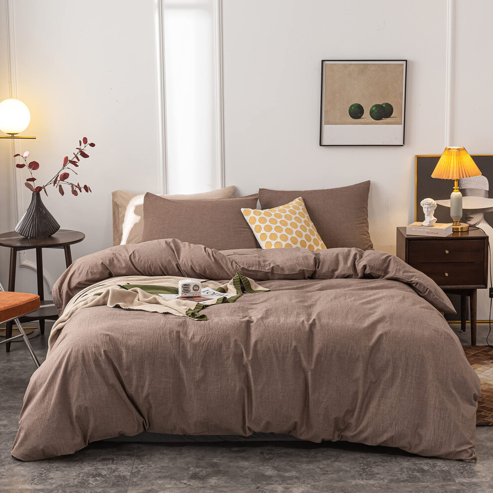 Housse de couette Janlive en coton lav   , ultra douce, 100 % coton, couleur unie, avec fermeture    clair, 3 pi   ces, couleur caf