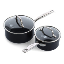 Greenpan Prime Chatham 1QT i 2QT Rondel Pot Set ze szklanymi pokrywkami twarde anodowane diamentowe wleczone diamentowe ceramiczne bezstronne zmy
