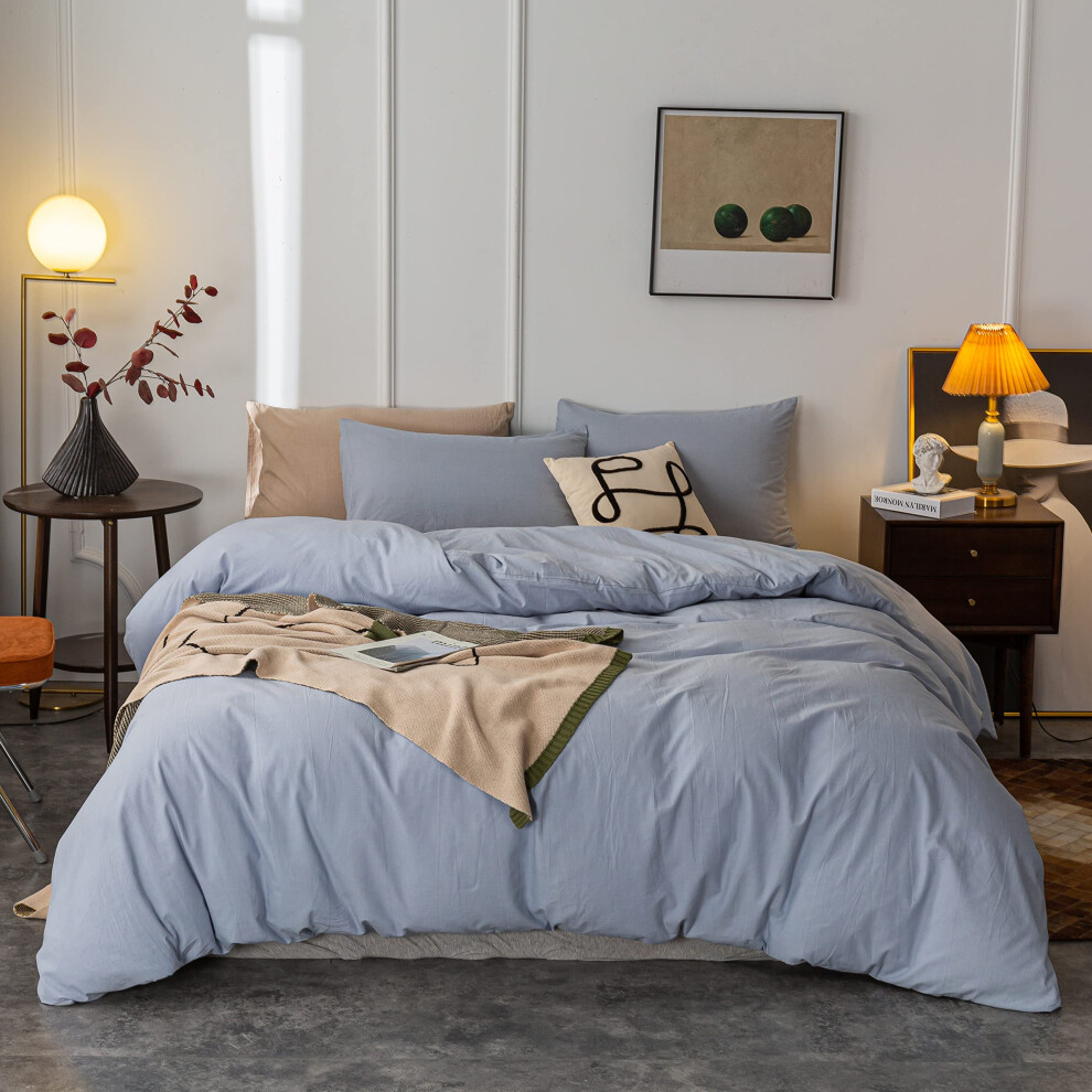Housse de couette Janlive en coton lav   , ultra douce, 100 % coton, couleur unie, bleu clair, avec fermeture    clair, 3 pi   ces, bleu clair.