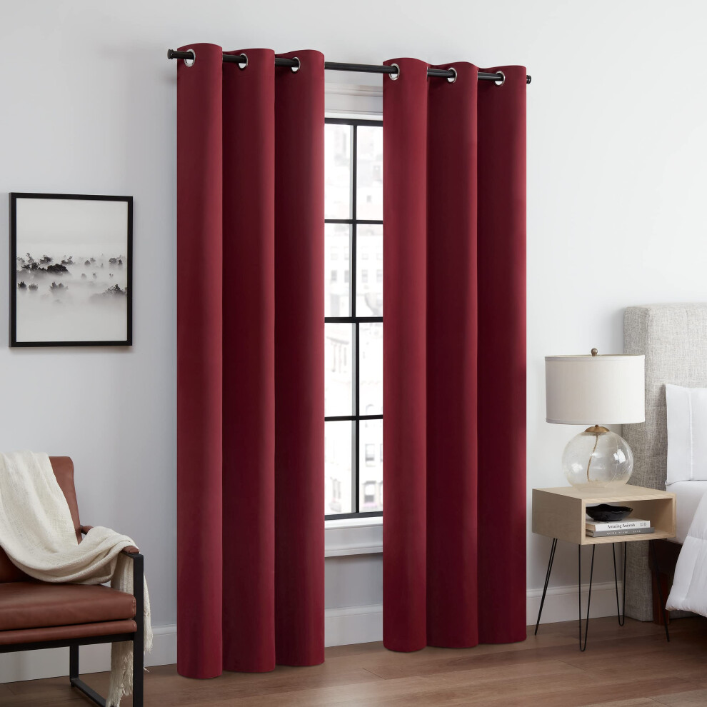 ECLIPSE Andover Solid Tripleweave Thermal Blackout Grommet Curtains for Bedroom (2 Panels)  42 in x 95 in  Red-image-OPC-PFNRM8C-NEW