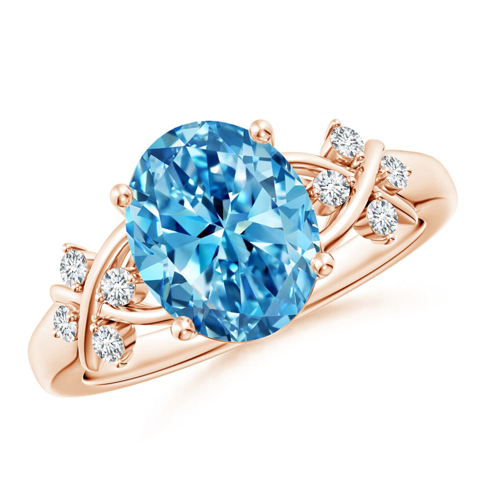 (P 1/2, 9ct Rose Gold) Angara Solitaire Oval Lab-Grown Fancy Intense Blue Diamond Criss Cross Ring for Women-image-OPC-PGHMK7K-NEW