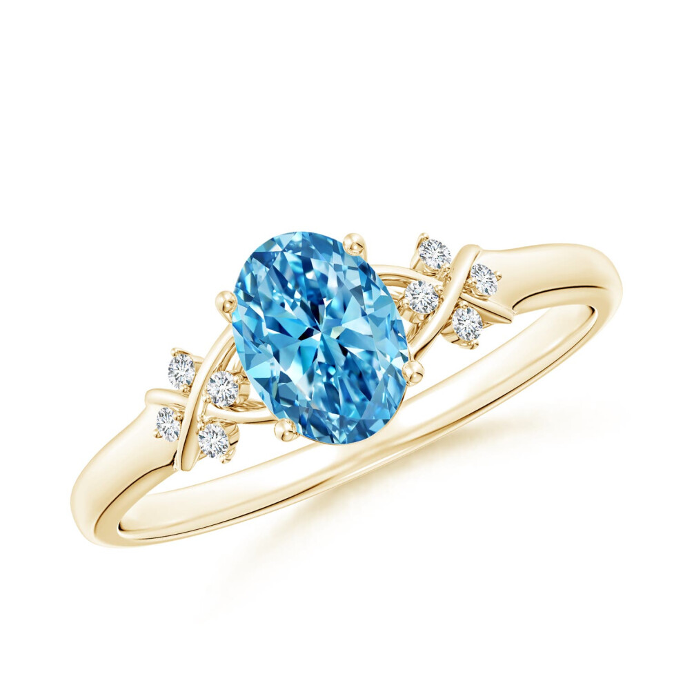 (Q 1/2, 9ct Yellow Gold) Angara Solitaire Oval Lab-Grown Fancy Intense Blue Diamond Criss Cross Ring for Women-image-OPC-PGHMKK5-NEW