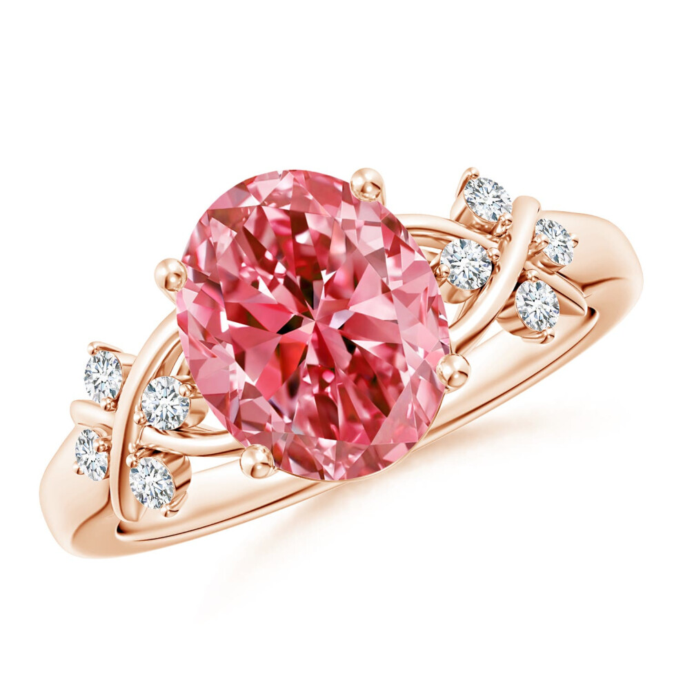 (J 1/2, 9ct Rose Gold) Angara Solitaire Oval Lab-Grown Fancy Intense Pink Diamond Criss Cross Ring for Women-image-OPC-PGHMKV8-NEW