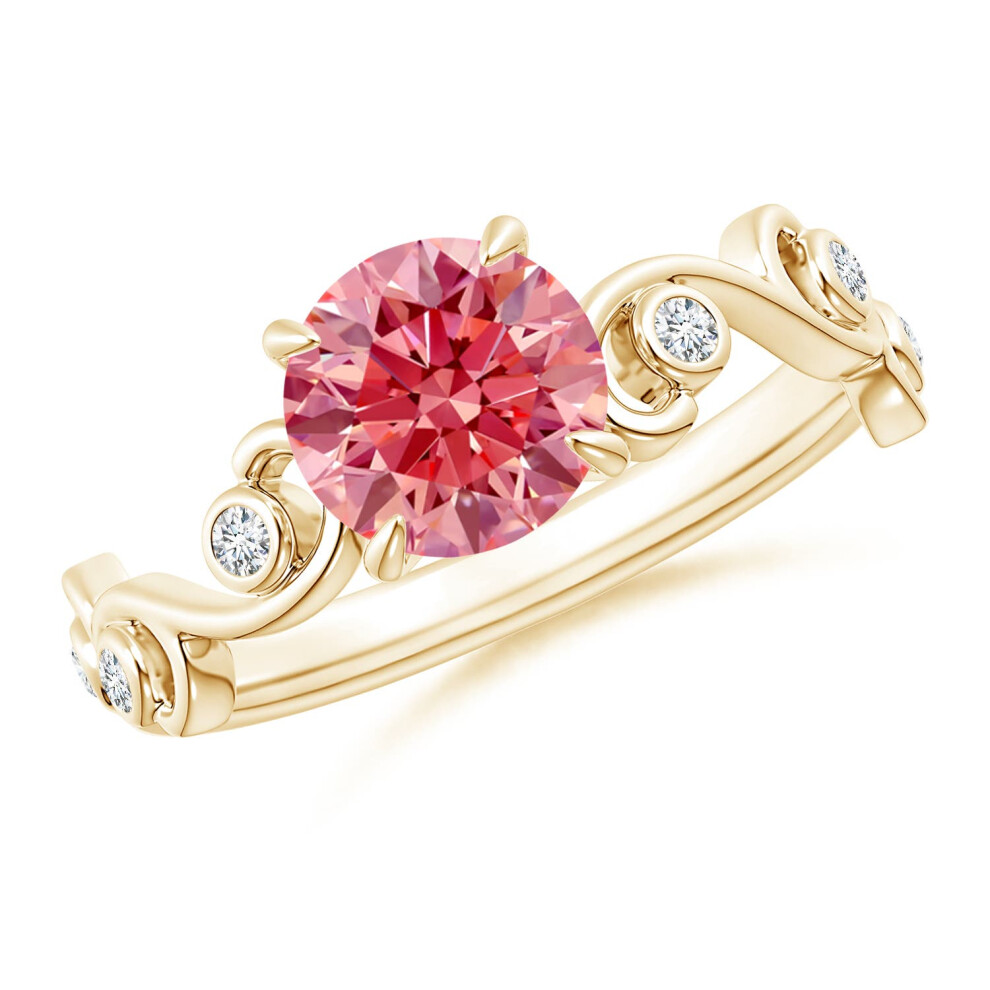 (T 1/2, 9ct Yellow Gold) Angara Lab-Grown Fancy Intense Pink and White Diamond Ivy Scroll Ring for Women-image-OPC-PGHMMKP-NEW