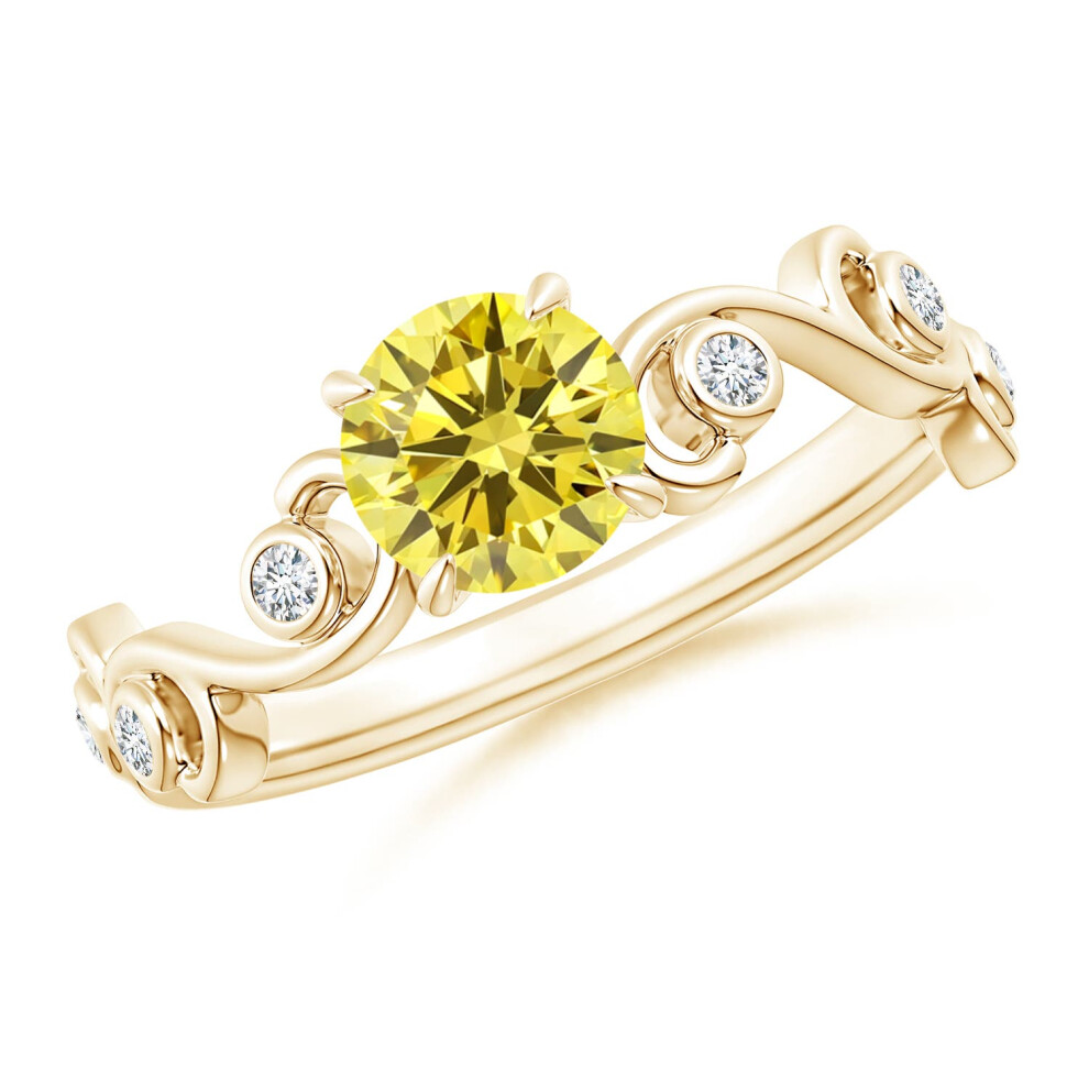 (J 1/2, 9ct Yellow Gold) Angara Lab-Grown Fancy Intense Yellow and White Diamond Ivy Scroll Ring for Women-image-OPC-PGHMNBV-NEW