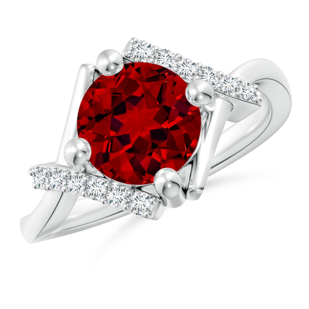(J 1/2, Sterling Silver) Angara Lab-Grown Solitaire Ruby Bypass Promise Ring with Lab Diamond Accents for Women-image-OPC-PGHMNRB-NEW