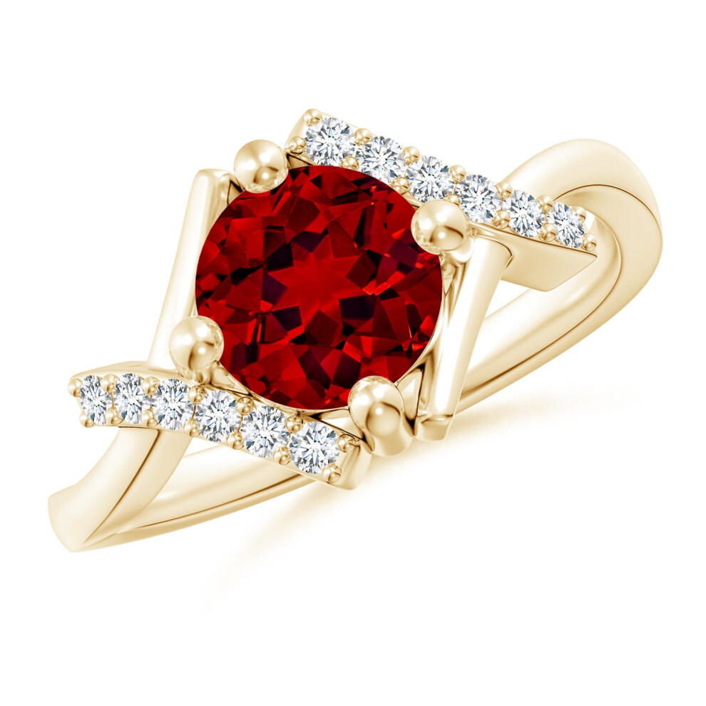 (N 1/2, 9ct Yellow Gold) Angara Lab-Grown Solitaire Ruby Bypass Promise Ring with Lab Diamond Accents for Women-image-OPC-PGHMNXF-NEW