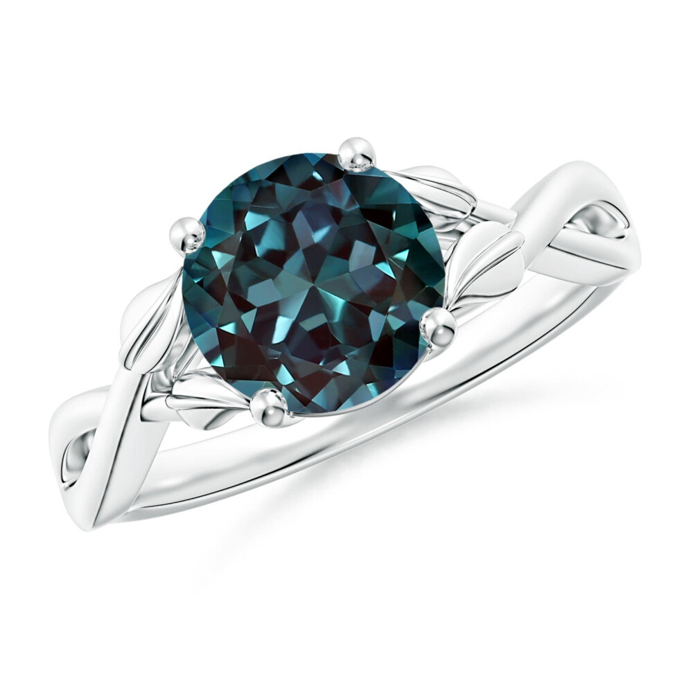 (S 1/2, 9ct White Gold) Angara Nature Inspired Lab-Grown Alexandrite Crossover Ring with Leaf Motifs for Women-image-OPC-PGHMPHC-NEW