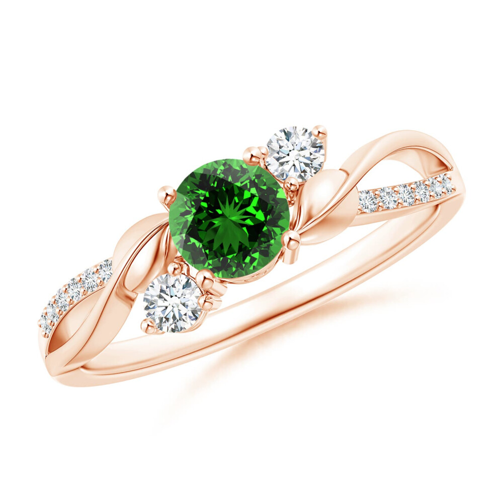 (K 1/2, 9ct Rose Gold) Angara Lab-Grown Emerald and Diamond Twisted Vine Engagement Ring for Women-image-OPC-PGHMPQ2-NEW