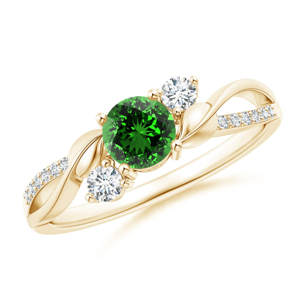 (T 1/2, 14ct Yellow Gold) Angara Lab-Grown Emerald and Diamond Twisted Vine Engagement Ring for Women-image-OPC-PGHMPZ5-NEW