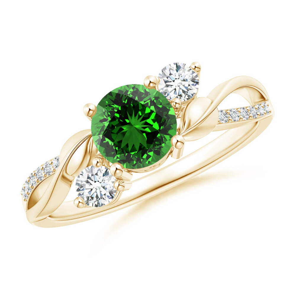 (J 1/2, 14ct Yellow Gold) Angara Lab-Grown Emerald and Diamond Twisted Vine Engagement Ring for Women-image-OPC-PGHMPZ6-NEW