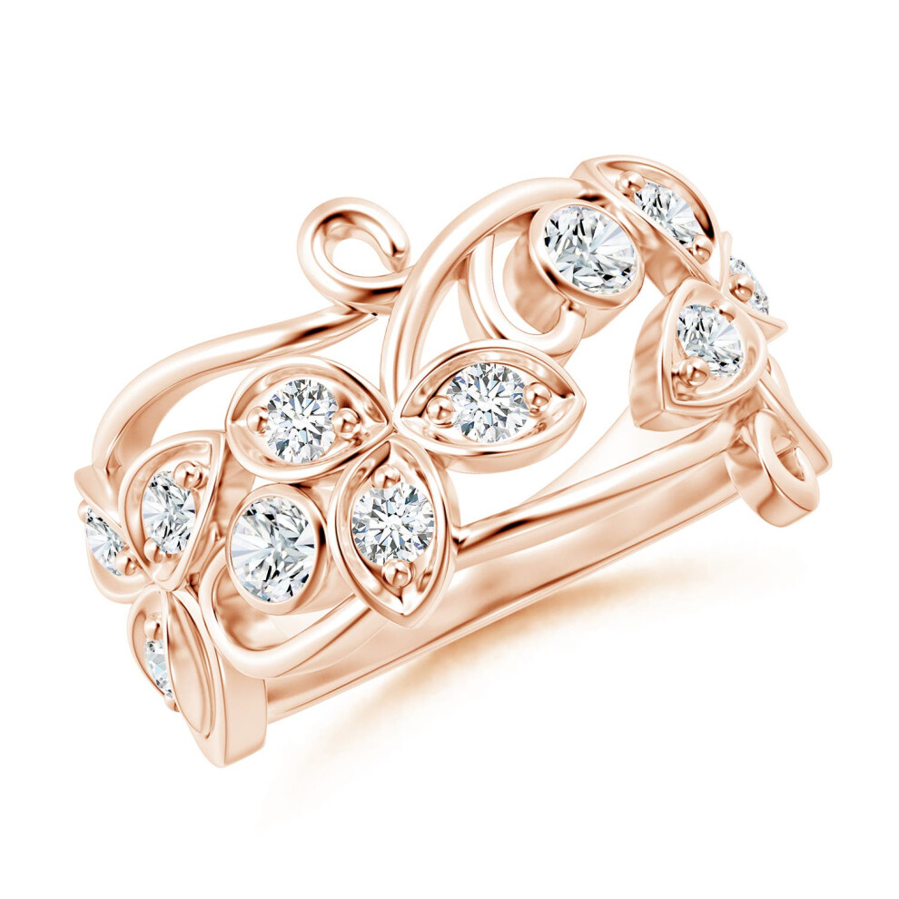 (S 1/2, 14ct Rose Gold) Angara Lab-Grown Vintage Style Diamond Flower Scroll Ring for Women-image-OPC-PGHMQM2-NEW