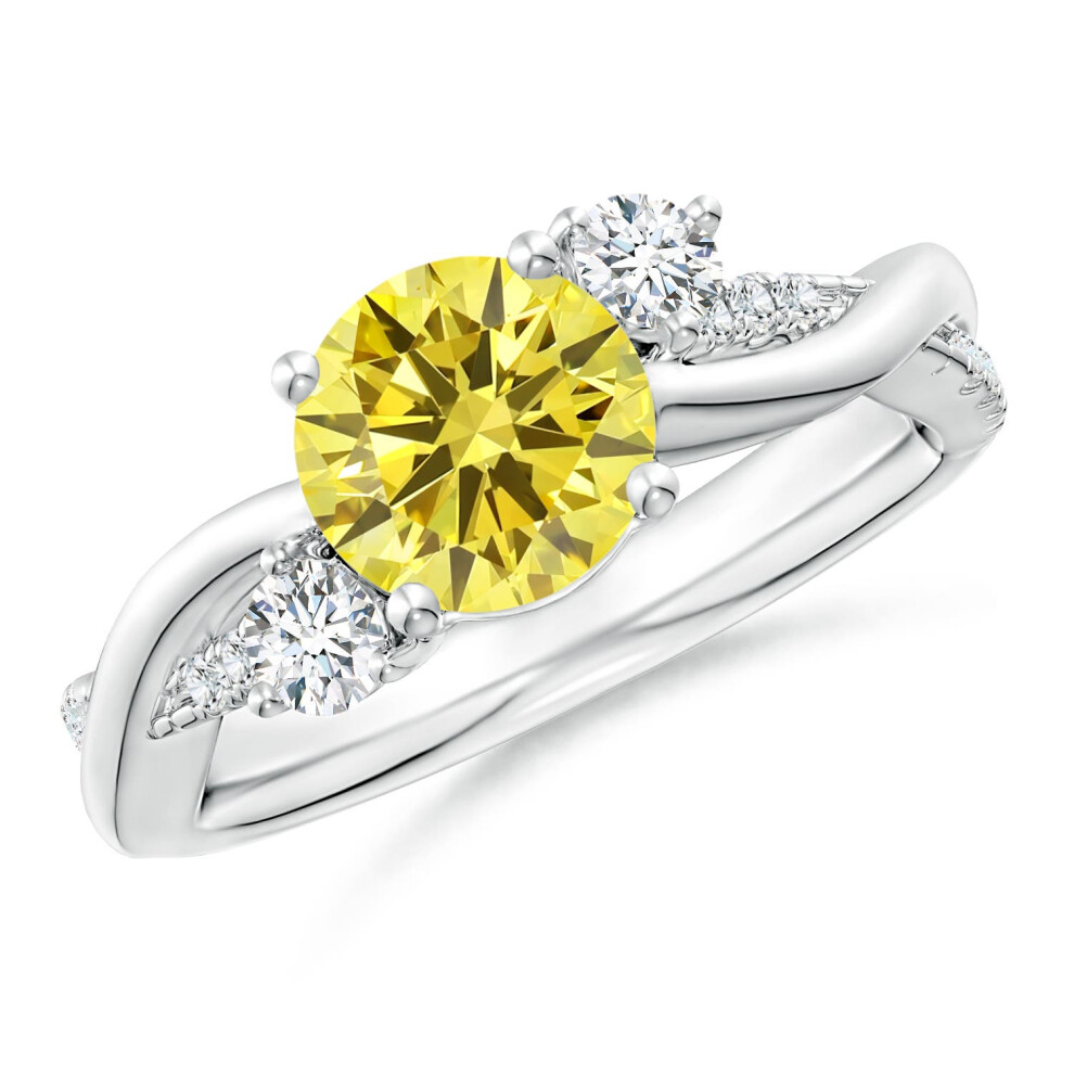 (O 1/2, Sterling Silver) Angara Nature Inspired Lab-Grown Fancy Intense Yellow & White Diamond Twisted Vine Ring for Women-image-OPC-PGHMSFX-NEW
