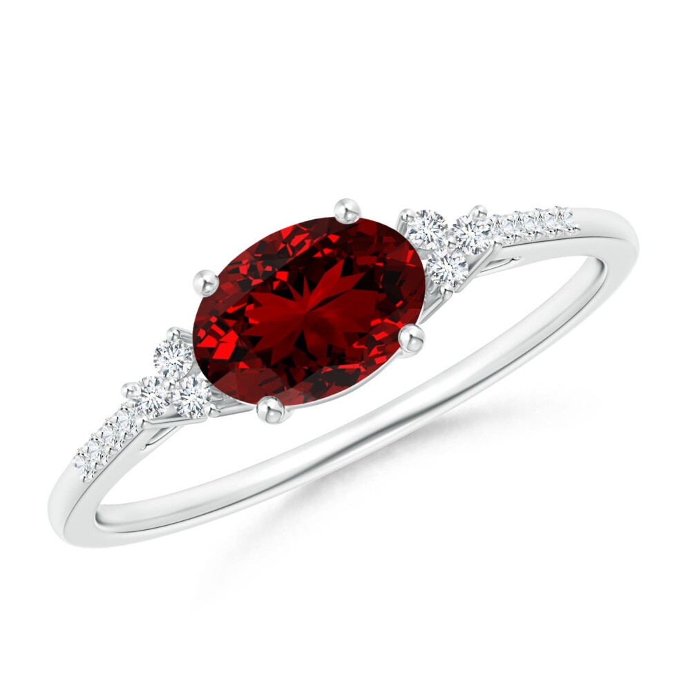 (O 1/2, 14ct White Gold) Angara Horizontally Set Oval Lab-Grown Ruby Solitaire Engagement Ring with Trio Diamond Accents for Women-image-OPC-PGHMSSS-NEW