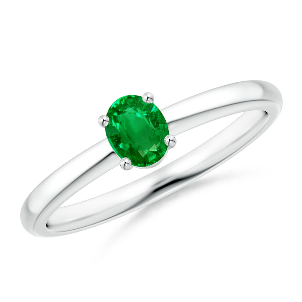 (L 1/2, Sterling Silver) Angara Lab-Grown-Classic Solitaire Oval Emerald Promise Ring for Women-image-OPC-PGHMT7M-NEW