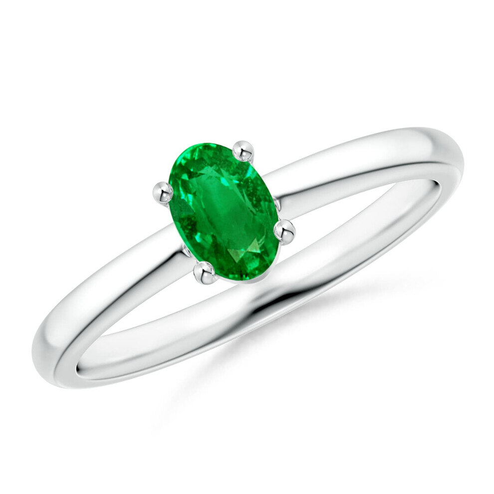 (K 1/2, Sterling Silver) Angara Lab-Grown-Classic Solitaire Oval Emerald Promise Ring for Women-image-OPC-PGHMT82-NEW